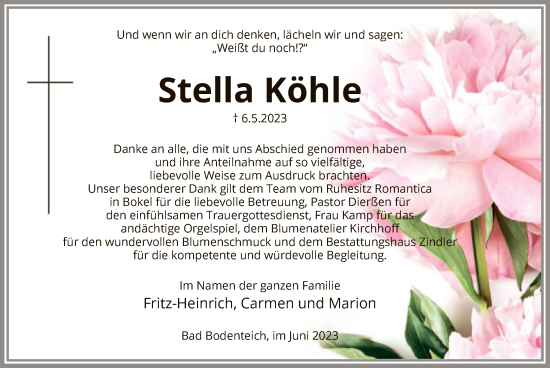 Traueranzeige von Stella Köhle von UEL