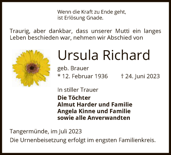 Traueranzeige von Ursula Richard von UEL