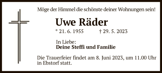 Traueranzeige von Uwe Räder von UEL