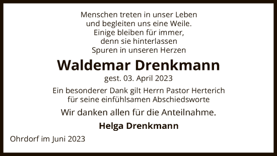 Traueranzeige von Waldemar Drenkmann von UEL