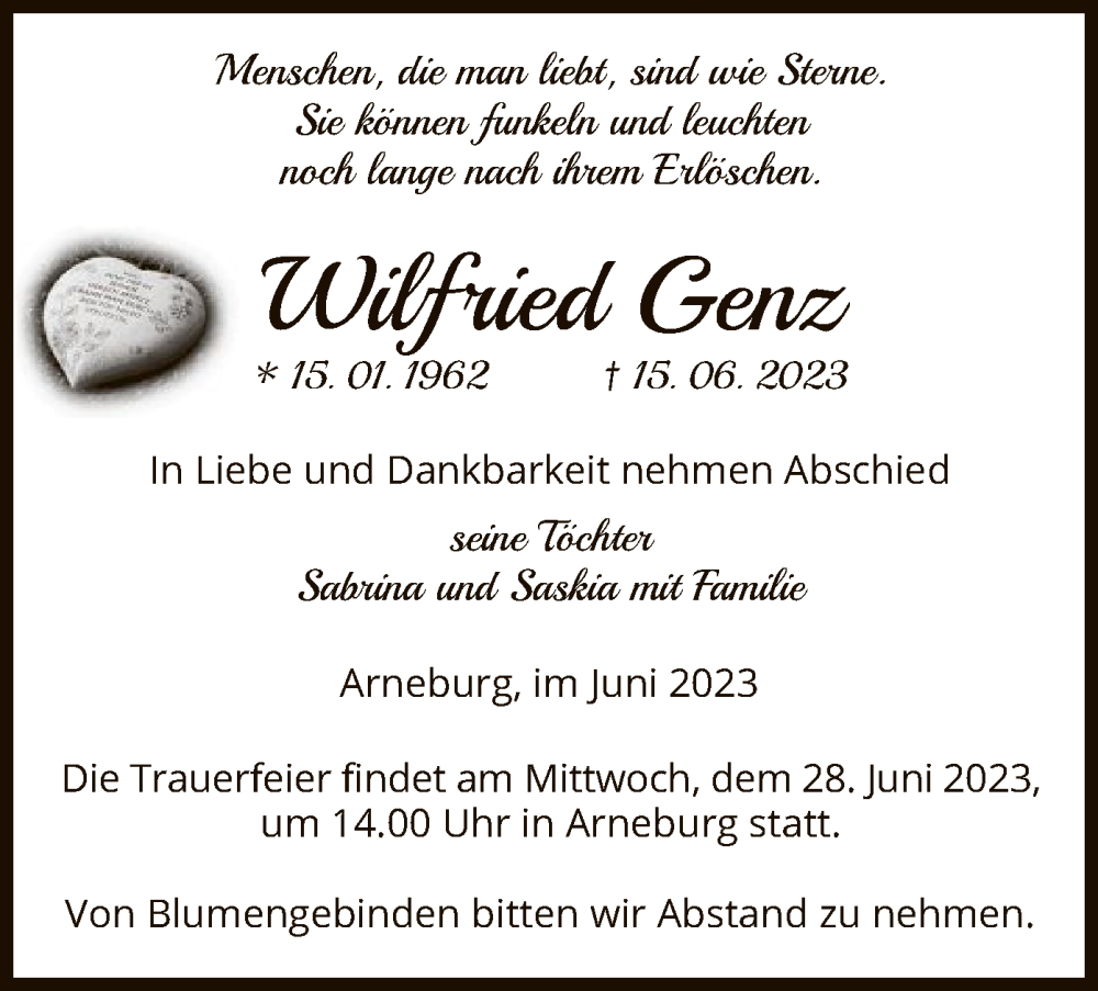  Traueranzeige für Wilfried Genz vom 20.06.2023 aus UEL