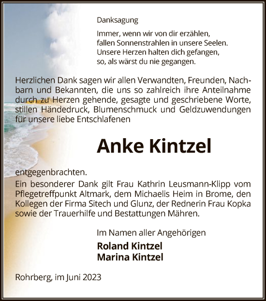 Traueranzeige von Anke Kintzel von UEL