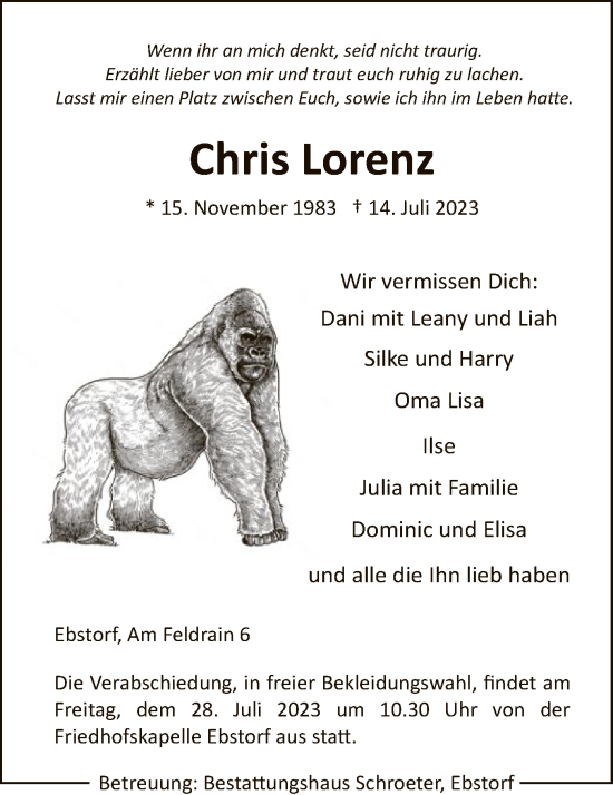 Traueranzeige von Chris Lorenz von UEL