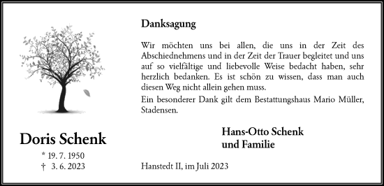Traueranzeige von Doris Schenk von UEL