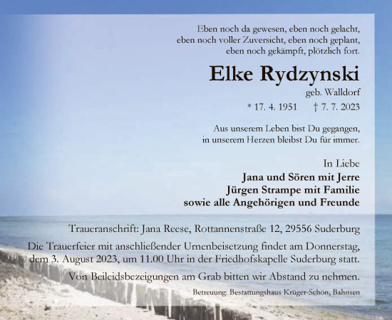 Traueranzeige von Elke Rydzynski von UEL