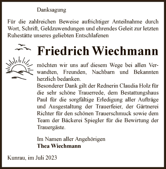 Traueranzeige von Friedrich Wiechmann von UEL