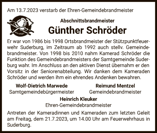 Traueranzeige von Günther Schröder von UEL