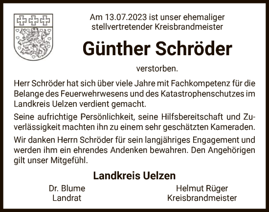 Traueranzeige von Günther Schröder von UEL