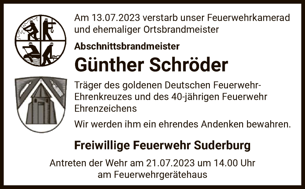  Traueranzeige für Günther Schröder vom 18.07.2023 aus UEL