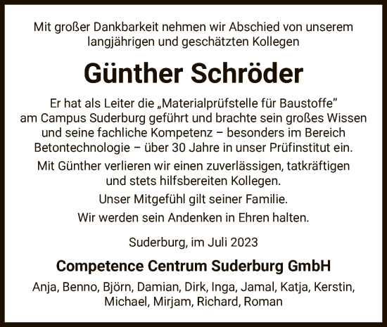 Traueranzeige von Günther Schröder von UEL