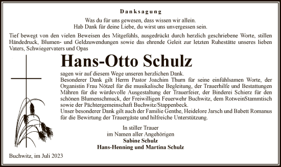 Traueranzeige von Hans-Otto Schulz von UEL