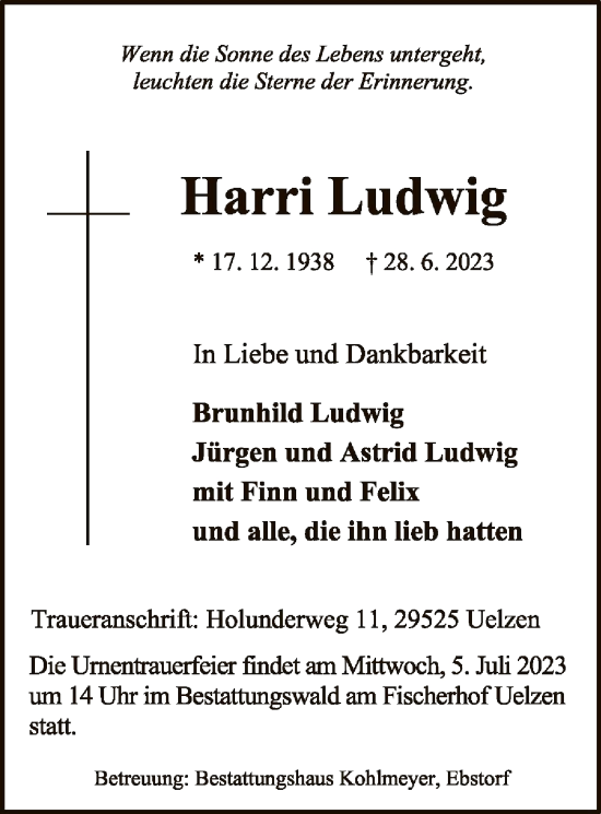 Traueranzeige von Harri Ludwig von UEL