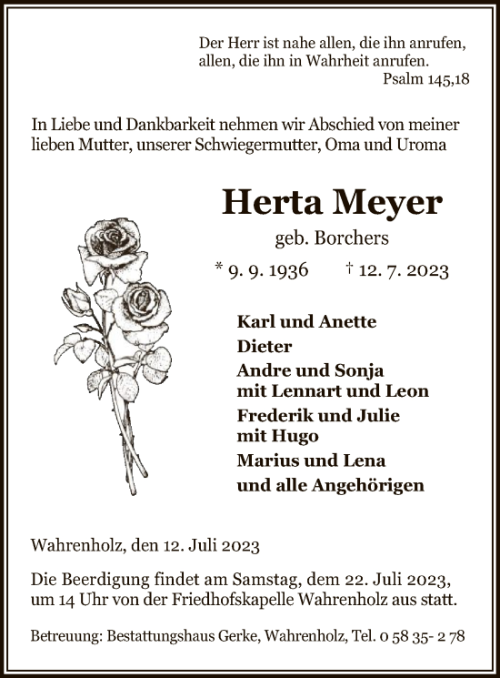 Traueranzeige von Herta Meyer von UEL