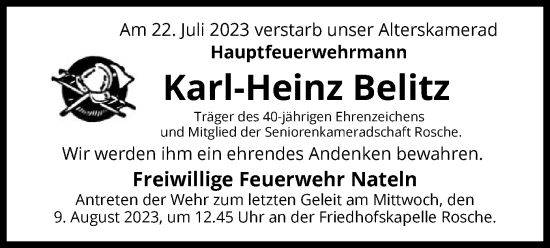 Traueranzeige von Karl-Heinz Belitz von UEL