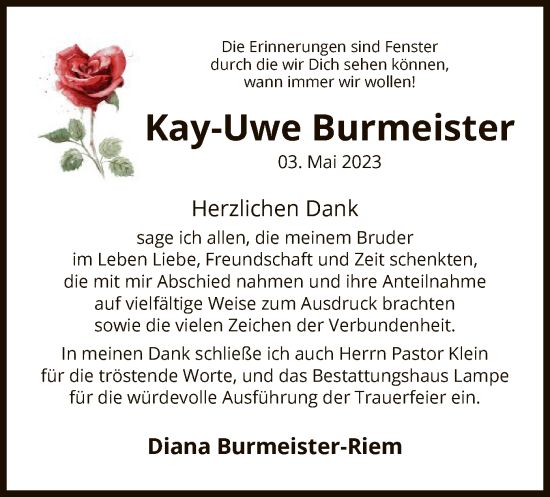 Traueranzeige von Kay-Uwe Burmeister von UEL
