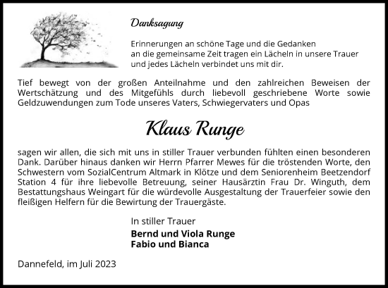 Traueranzeige von Klaus Runge von UEL