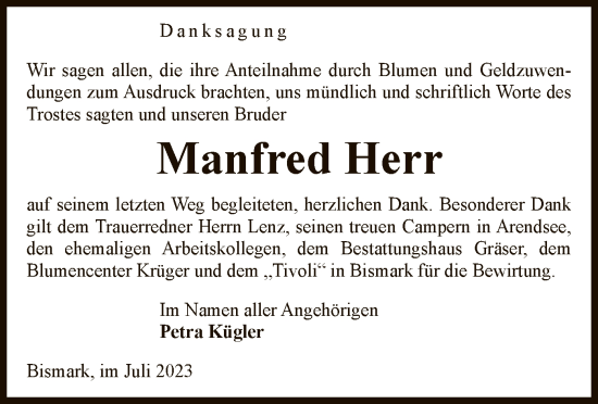 Traueranzeige von Manfred Herr von UEL