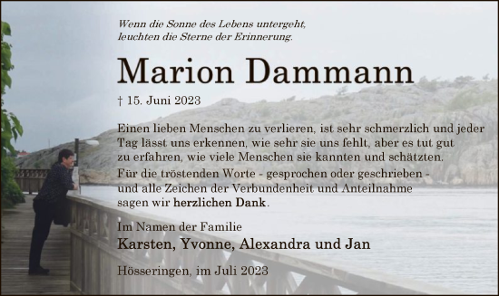 Traueranzeige von Marion Dammann von UEL