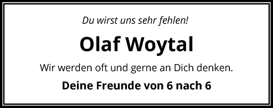 Traueranzeige von Olaf Woytal von UEL