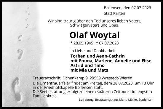 Traueranzeige von Olaf Woytal von UEL