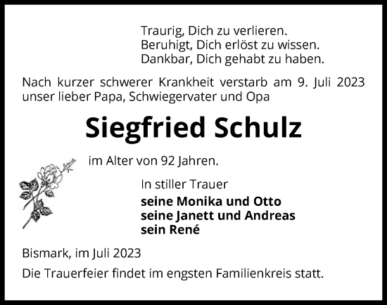 Traueranzeige von Siegfried Schulz von UEL