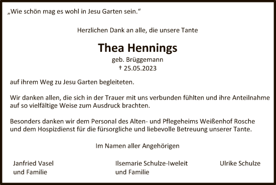 Traueranzeige von Thea Hennings von UEL