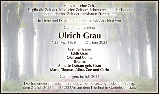 Traueranzeige von Ulrich Grau von UEL