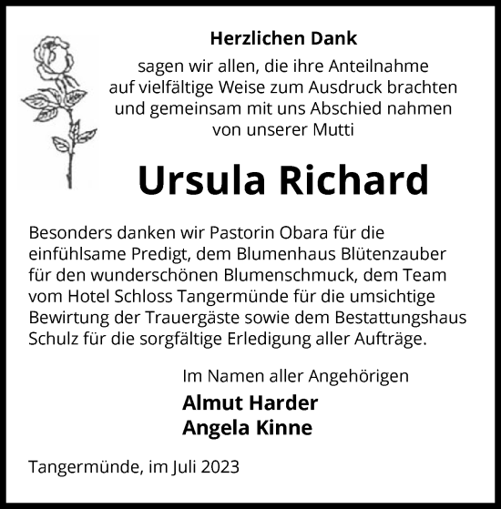 Traueranzeige von Ursula Richard von UEL