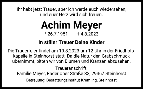 Traueranzeige von Achim Meyer von UEL