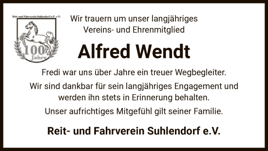 Traueranzeige von Alfred Wendt von UEL