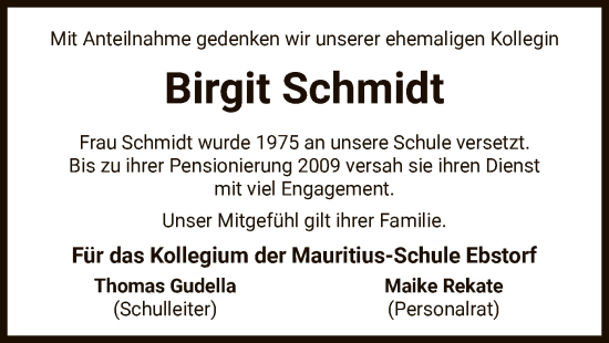 Traueranzeige von Birgit Schmidt von UEL