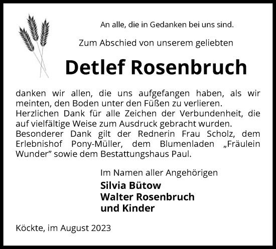 Traueranzeige von Detlef Rosenbruch von UEL