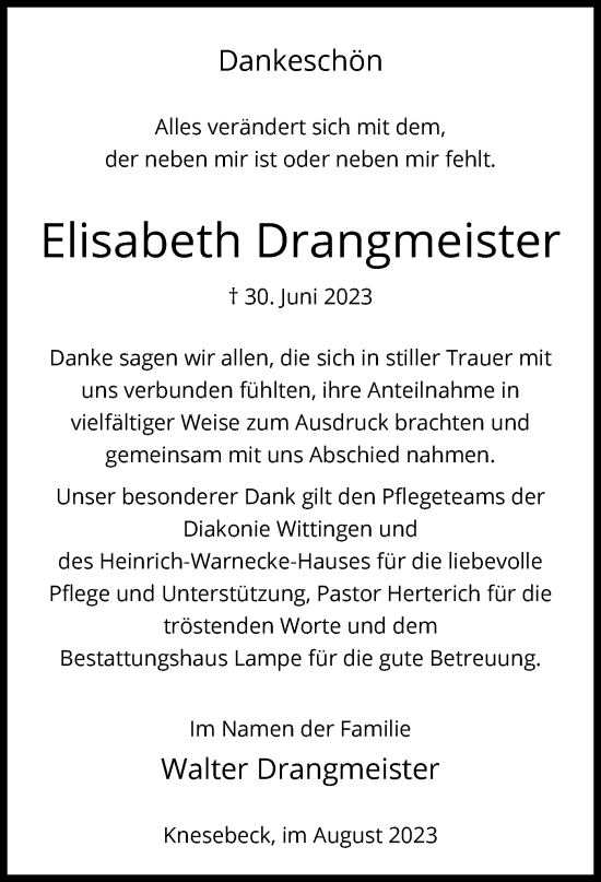 Traueranzeige von Elisabeth Drangmeister von UEL