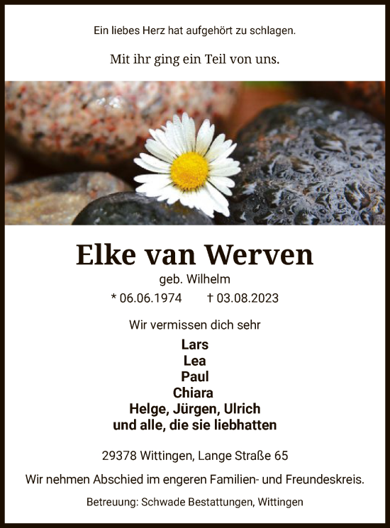 Traueranzeige von Elke van Werven von UEL