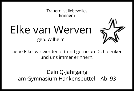 Traueranzeige von Elke van Werven von UEL