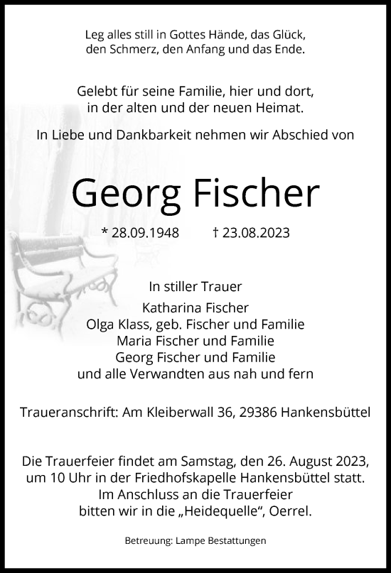 Traueranzeige von Georg Fischer von UEL