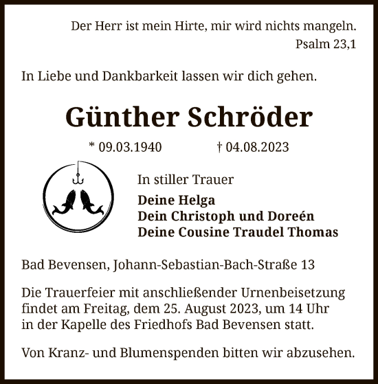 Traueranzeige von Günther Schröder von UEL