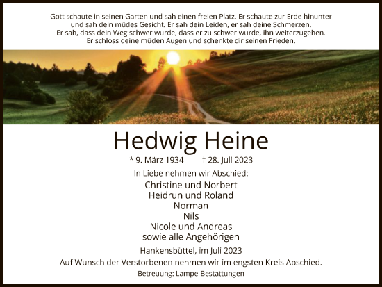 Traueranzeige von Hedwig Heine von UEL