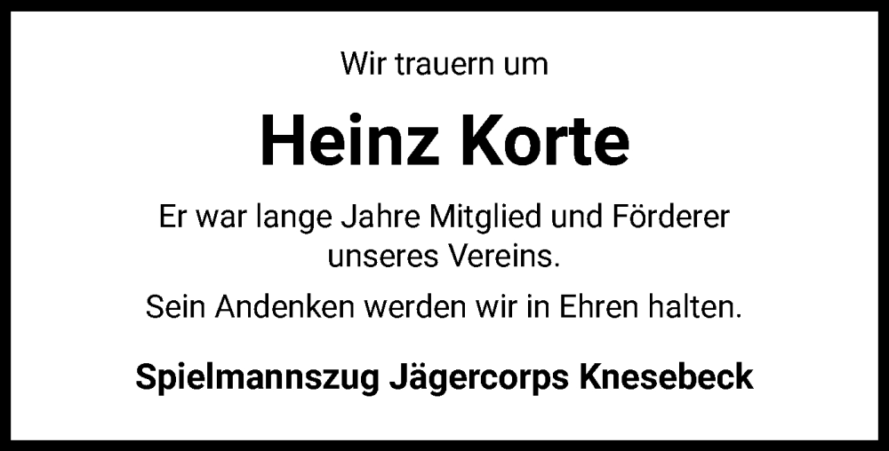  Traueranzeige für Heinz Korte vom 12.08.2023 aus UEL