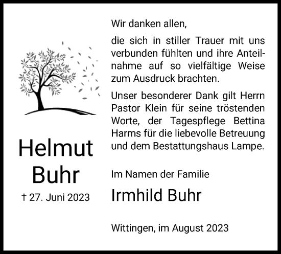 Traueranzeige von Helmut Buhr von UEL