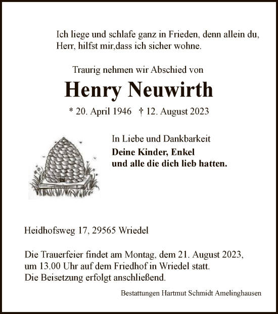 Traueranzeige von Henry Neuwirth von UEL