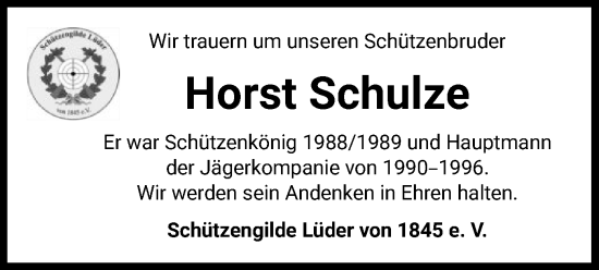 Traueranzeige von Horst Schulze von UEL