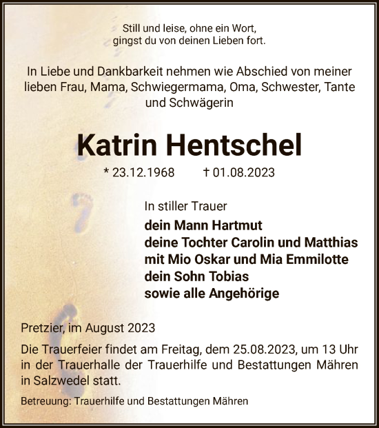 Traueranzeige von Katrin Hentschel von UEL