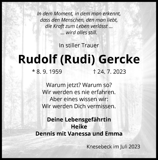 Traueranzeige von Rudolf Gercke von UEL