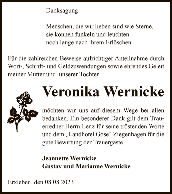 Traueranzeige von Veronika Wernicke von UEL