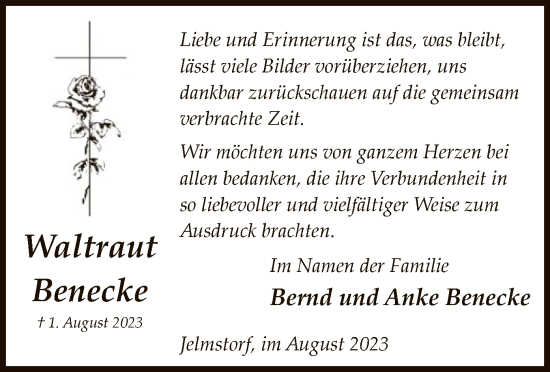 Traueranzeige von Waltraut Benecke von UEL