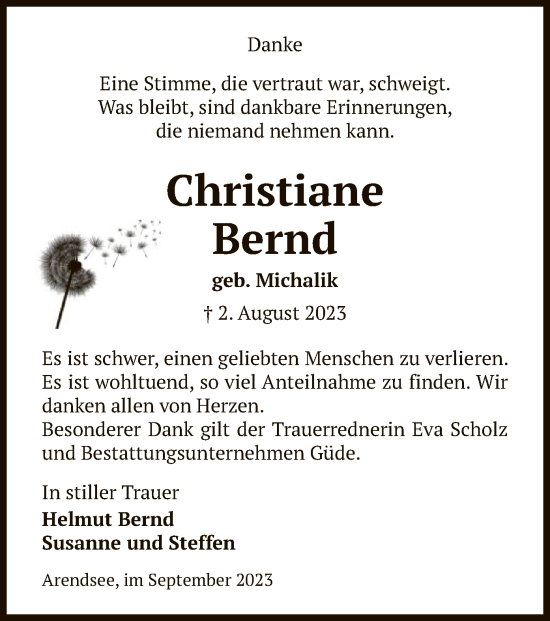 Traueranzeige von Christiane Bernd von UEL