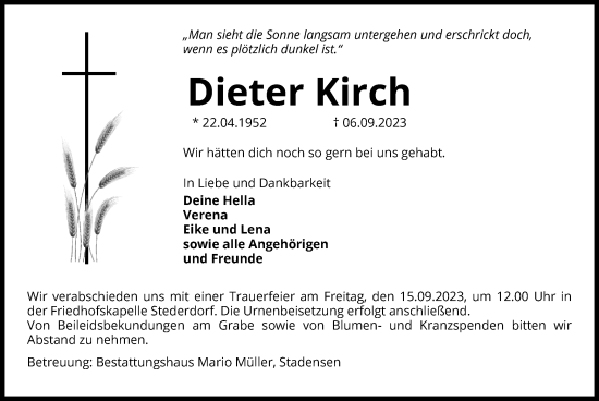 Traueranzeige von Dieter Kirch von UELUEL