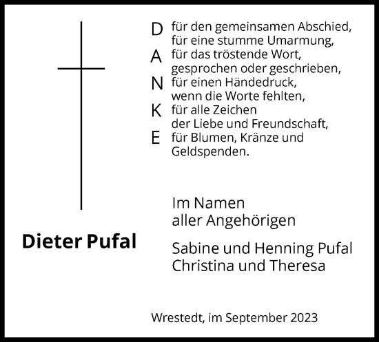 Traueranzeige von Dieter Pufal von UEL