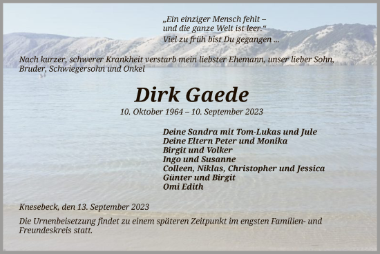 Traueranzeige von Dirk Gaede von UEL